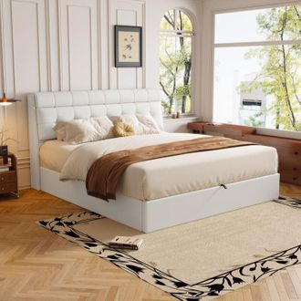C&A Cream White Fashion Upholstered King Bed,150x200cm,Hydraulic Storage with Concealed Headboard,No Mattress