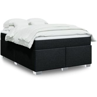 vidaXL Cama Box Spring Con Colch&oacute;n Tela Negro 140x190 Cm
