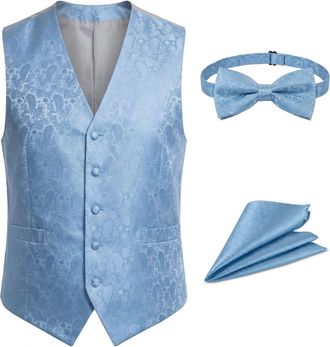TruClothing Waistcoat Set 3 Piece Jacquard Floral with Bow Tie & Pocket Square