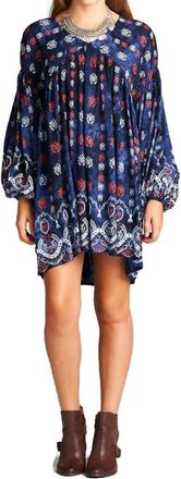 Velzera Baby Doll Bohemian Peasant Mini Dress In Blue
