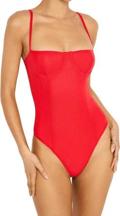 Good American Mesh Bustier Bodysuit In Red