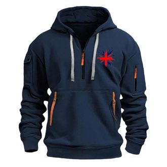 Generic Mens Tactical Hoodie Mens Hoodies 1/4 Zip The Union Jack Printed Hoodie Durable Combat Hoodies Retro British Flag Printing Sweatshirt Lightweight Hood