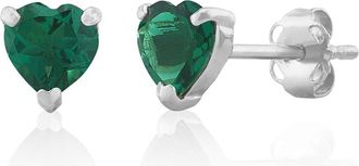 MAX + STONE 14K White or Yellow Gold 3 Prong Heart Shape Gemstone Stud Earrings