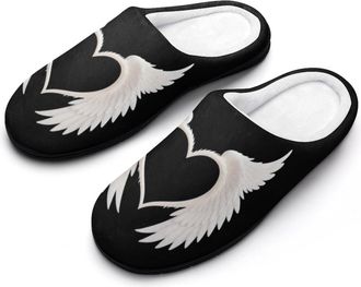 Generic Angles-wings Heart Mens House Slippers Memory Foam Washable Cotton Slip on Home Shoes