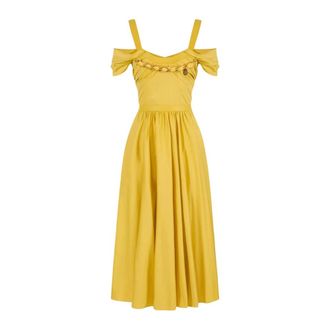 Elisabetta Franchi Maxi Dresses, female, Yellow, Size: XS Chain-embellishment Midi Dress