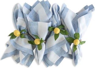 Solino Home Linen Dinner Napkins Set of 4, 20 x 20 Inch for Dining Table, Holiday and Everyday Table Decor - Cabana Stripe in Sky Blue And White at