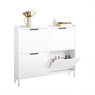 SoBuy Zapatero Estrecho Con 4 Solapas Armario De Entrada Zapatero Estrecho Organizador 100 X 19 X 91 Cm Fsr100-w Sobuy Es