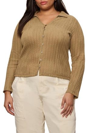 Sanctuary Textured Knit Button-Up Shirt in Covert Green at Nordstrom, Size 2 X