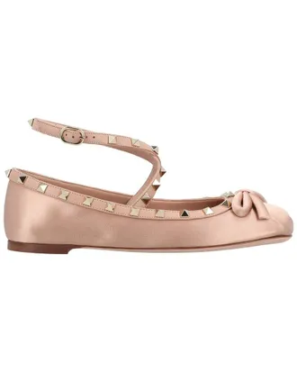 Valentino Womens Satin Rockstud Satin Ballerina Flat (Authentic Pre-Loved)
