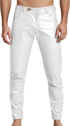 Generic Leather Trousers for Men UK Slim-Fit Stretch Lounge Pants Straight Leg Vintage Classic Trouser Performance Dancy Party Leather Pant Athleisure Daily V