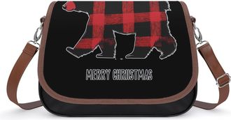 Generic Red Black Christmas Bear Crossbody Bags for Women Shoulder Messenger Bag Purse Handbags