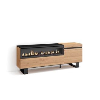 Skraut Home Mueble tv efecto madera roble y negro 150x35x57 chimenea efecto fuego
