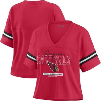 WEAR by Erin Andrews Womens WEAR by Erin Andrews Cardinal Arizona Cardinals Color Block Boxy Modest Crop V-Neck T-Shirt at Nordstrom, Size Xx-Large
