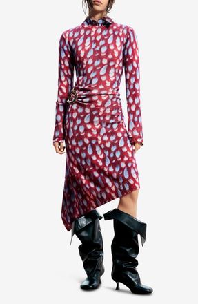 Desigual Abstract Print Long Sleeve Cotton Blend Sweater Dress in Red at Nordstrom, Size Medium