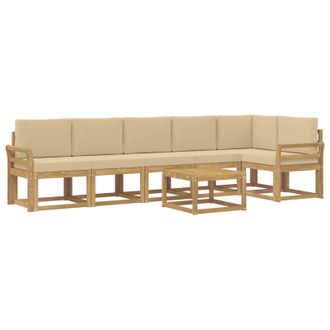 vidaXL Conjunto De Sof&aacute;s De Exterior Con Coj&iacute;n 7 Pcs Y Beige Poli&eacute;ster Vidaxl