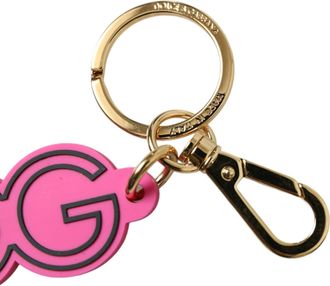 Dolce & Gabbana Womens Pink Rubber Gold Tone Metal Dg Logo Keyring Keychain And Zamak Pvc Steel Brass Accessory