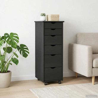 vidaXL Vidaxl Mobile Con Ruote Nero 34 X 39 X 93,5 Cm Legno Di Pino