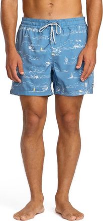 Billabong Lineup Layback Swim Trunks in Splashed Blue at Nordstrom, Size Small