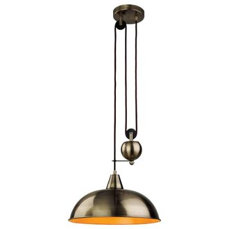 Netlighting Century 1 Light Rise & Fall Dome Ceiling Pendant Antique Brass E27 in Bronze