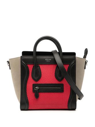 Celine 2017 Nano Tricolor Nubuck and Calfskin Luggage Tote satchel - Red