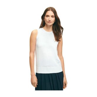Brooks Brothers Supima Katoen Jersey Top - Dames - Tops zonder mouwen - Wit - L - Katoen - Tops
