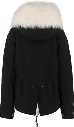 Mr & Mrs Italy Womens Hooded Short Parka Black Lamb Puffer Jackets