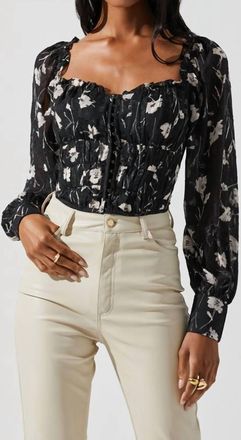 Astr Amber Puff Sleeve Top In Black Cream