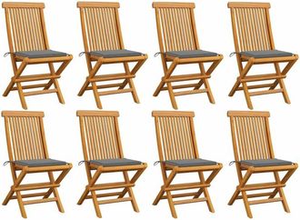 vidaXL Vidaxl - Sillas De Jard&iacute;n 8 Uds Madera Maciza De Teca Con Cojines Grises