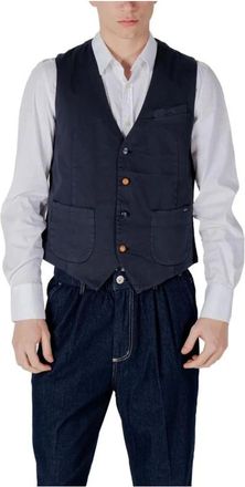 Gianni Lupo Jassen, Heren, Blauw, XS, Katoen, Blauw Katoenen Vest met Knoopdetails