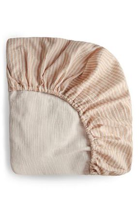 Mushie Extrasoft Cotton Muslin Crib Sheet in Natural Stripe at Nordstrom