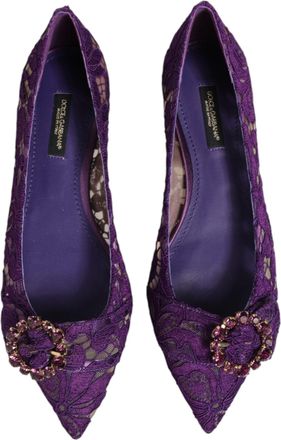 Dolce & Gabbana Womens Purple Taormina Lace Crystals Flats Shoes Co+pa+se+vi