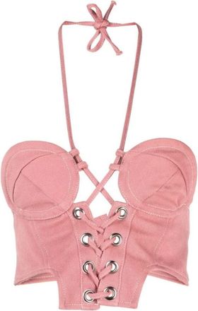 Julfer Roze Roze Korsetstijl Katoenen Top - Dames - Tops zonder mouwen - Roze - 2XS - Katoen - Tops