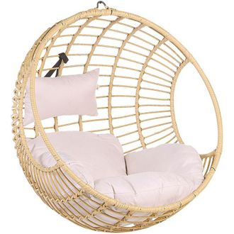 Beliani Beliani - Silla Colgante De Rat&aacute;n Cesta Redonda Color Natural Con Cojines Sin Marco De Metal Estilo Boho Aspio