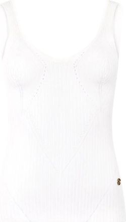 Roberto Cavalli Geometrische V-hals Gebreide Top - Dames - Tops zonder mouwen - Wit - XS - Tops