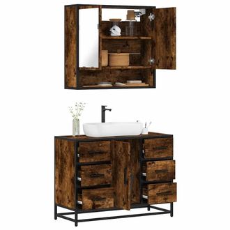 Berkfield Home 2 Piece Bathroom Furniture Set Smoked Oak Engineered Wood in Brown