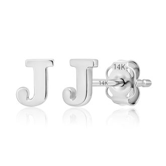 MAX + STONE 14k Yellow or White Gold Small Script Initial Letter Stud Earrings