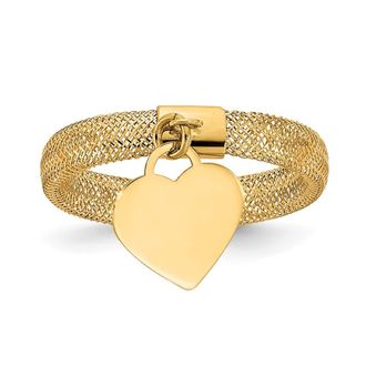 Diamond2Deal 14k Yellow Gold Woven Mesh Stretch Polished Heart Charm Ring