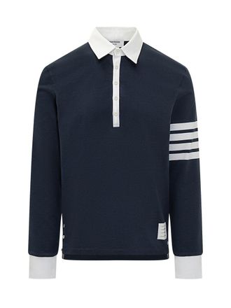 Thom Browne Thom Browne Blue Polo Shirt With White Collar And Stripes