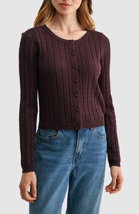 All in Favor Pointelle Button Down Cardigan in Dark Brown at Nordstrom, Size X-Large