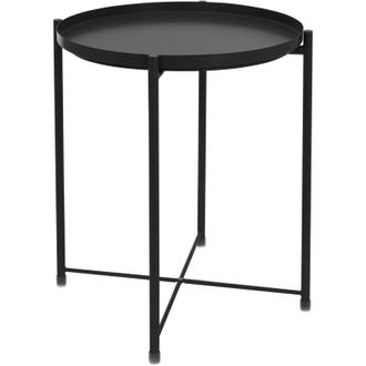 ML Design Ml-design - Mesa Redonda &Oslash;45xal52 Cm Negro Met&aacute;lico Auxiliar Con Bandeja Extra&iacute;ble Mesita De Sof&aacute; Moderna Plegable, Estable Mesilla De Caf&eacute; Tablero Ro