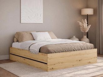 Vente-Unique Letto con contenitore 160 x 200 cm Naturale e nero + Materasso - LUDARO