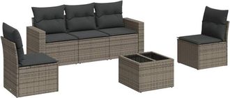 vidaXL Set De Muebles De Jard&iacute;n 6 Pzas Y Cojines Rat&aacute;n Sint&eacute;tico Gris Vidaxl
