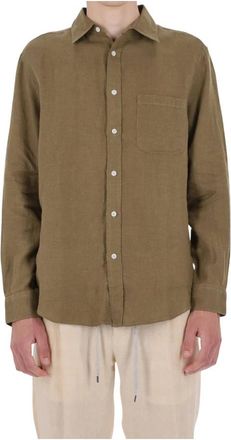 Portuguese Flannel Linnen overhemd met borstzak - Heren - Casual Overhemden - Groen - S - Linnen - Overhemden