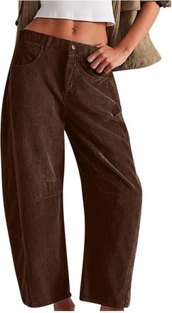 Generic Womens Corduroy Vintage Button Stretch Pants Mid-Rise Corduroy Casual Pants Loose Wide-Leg Capri Pants Autumn and Winter Warm Brown