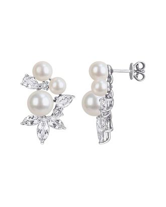 Rina Limor Silver 5.38 ct. tw. Gemstone & 4.5-6.5mm Pearl Earrings