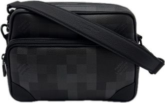 Louis Vuitton Black Gray Coated Canvas Leather Shoulder Bag (Pre-Owned)