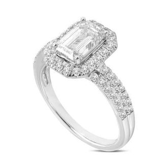 LuvMyJewelry Mariam 14K White Gold Emerald Cut Lab Grown Diamond Halo Engagement Ring - 2.1 Ct at Nordstrom, Size 7.5