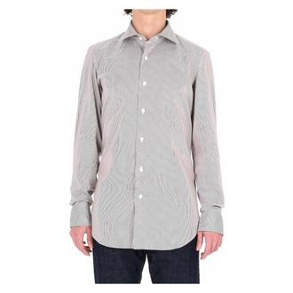 Finamore Camicia sartoriale bacchettata in twill 120s linea Milano - Heren - Casual Overhemden - Bruin - M - Katoen - Overhemden