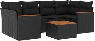 vidaXL Set De Comedor De Jard&iacute;n 7 Pzas Y Cojines Rat&aacute;n Sint&eacute;tico Negro Vidaxl