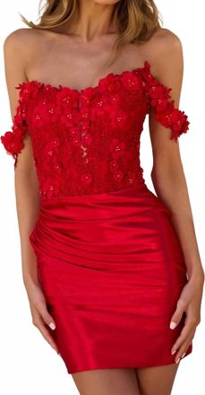 Sherri Hill 3D Flower Cocktail Dress In Red